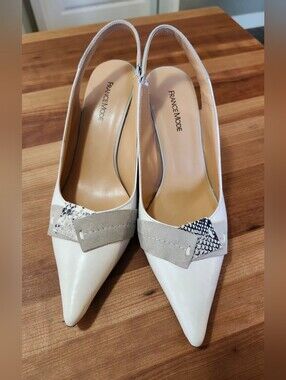 Vintage France Mode Sling Back Leather Heels .